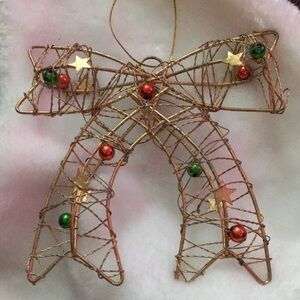Wire Bow Ornament with Red and Green Accents